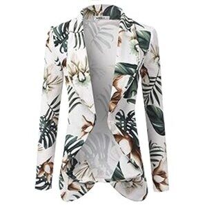 NWOT Doublju Deconstructed Open Front Blazer, Ivory/Green, 2X, Business Casual